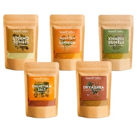Ultimate Georgian Spice 5-Pack Supra Gift Set - Dry Adjika, Khmeli Suneli, Utskho Suneli, Imeretian Saffron, Svanetian Salt | Best Value Collection