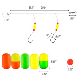 Alwonder 5-Pack Pompano Rigs Surf Fishing Rigs with Snell Floats Saltwater Live Bait Rig, Swivels Duo Lock Snaps Circle Hooks Rig for Beach Surf Casting Pier Jetty Fishing Green and Yellow