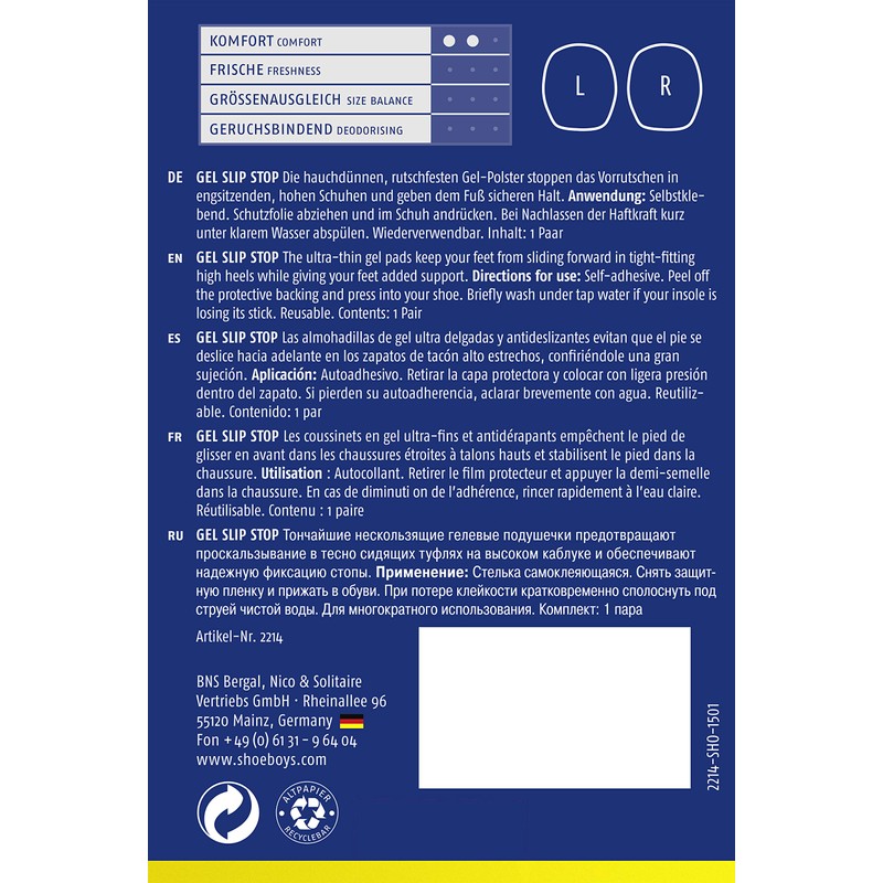 Shoeboy's Gel Slip Stop - hauchdünnes Gel-Polster verhindert das Vorrutschen
