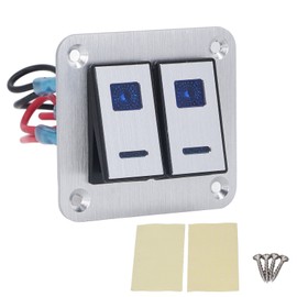 Rocker Switch Panel 2 Gang On Off Toggle Switch Panel Waterproof Car RV Yacht Modification Panel Silver Oxide Surface with Blue LED Light