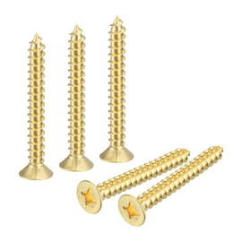 sourcing map 5Pcs Brass Wood Screws, M6 x 40mm Phillips Flat Head Self Tapping Screw WoodWorking Screw for Door Hinges, Wooden Furniture, Home Appliances