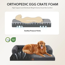Casa Paw Orthopedic XXL Dog Beds, Waterproof Egg Crate Foam Big Pet Bed for All Breed Sized Dogs 53x42Inch, Washable Extra Large Dog Couch Bed with Removable Cover and Non-Slip Bottom, Dark Grey