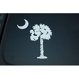 Palmetto Tree Decal Sticker Choose Color & Size!! Car Window South Carolina Palm Beach Moon SC (V280) (6" X 4.5", White)