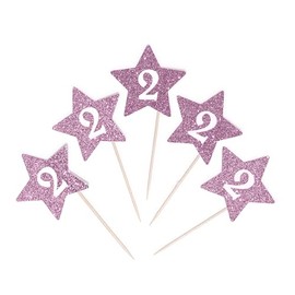 12 x Pink Baby 2nd Birthday Cupcake Toppers | Birthday Girl Stars with 2