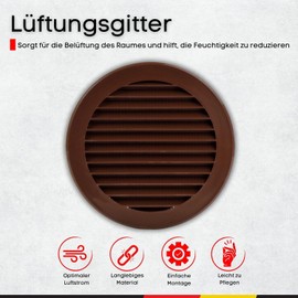 Steinberg14 Braun Ventilation Grille 125 mm - Plastic Exhaust Grille - Round Flange Grille for Indoor Mounting - Ventilation Grille for Wall and Ceiling