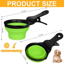 PNEUICALLY Collapsible Dog Food Scoop Foldable Pet Food Bag Clip 3 in 1 Multi-function Silicone Cat Food Measuring Cup Scoop Dog Food Scooper Pet Food Storage Clip (Green, 1 Cup Capacity(1 Pack))