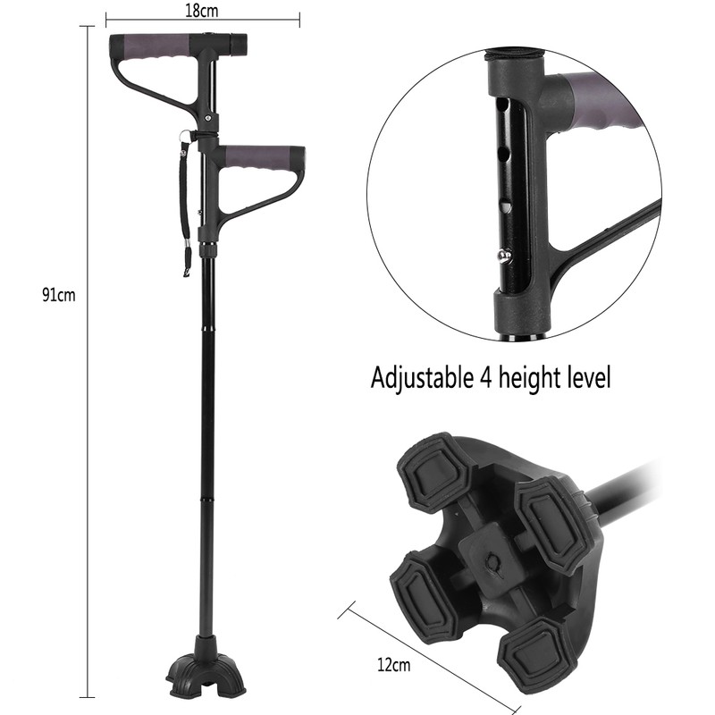 Retractable Collapsible Anti slip Double T handle Walking Stick with