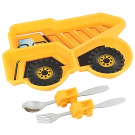 Kids Divided Plate with Utensils - Children's Meal Set with Plate, Fork and Spoon - Dump Truck