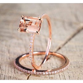Sdouefos 2Pcs 18K Rose Gold Plated Anniversary Cubic Zirconia Topaz Rings Wedding Bands Engagement Bridal Rings Set for Women (L1/2)