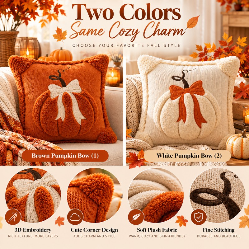 3D Plush Pumpkin Pillow Cover for Fall Decorating – Soft