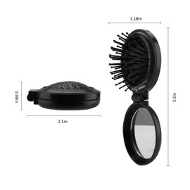 Vintage Black Mini Folding Pocket Brush with Mirror and Comb for Purse
