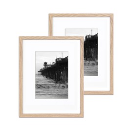 TKYGU 8x10in Natural Picture Frame with mat 5x7in Photo Frames 2 Pack,Modern Style Wood Composite frames Tempered Glass, Table Top or Wall - Vertical and Horizontal for Home Decor best gift