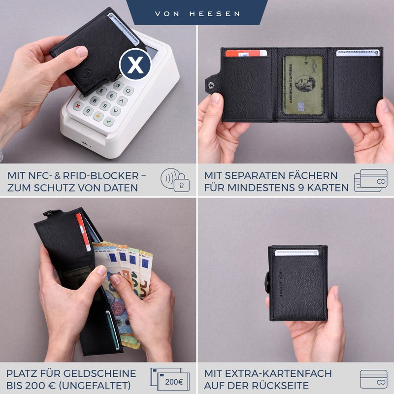VON HEESEN Slim Wallet with RFID Protection - Mini Wallet