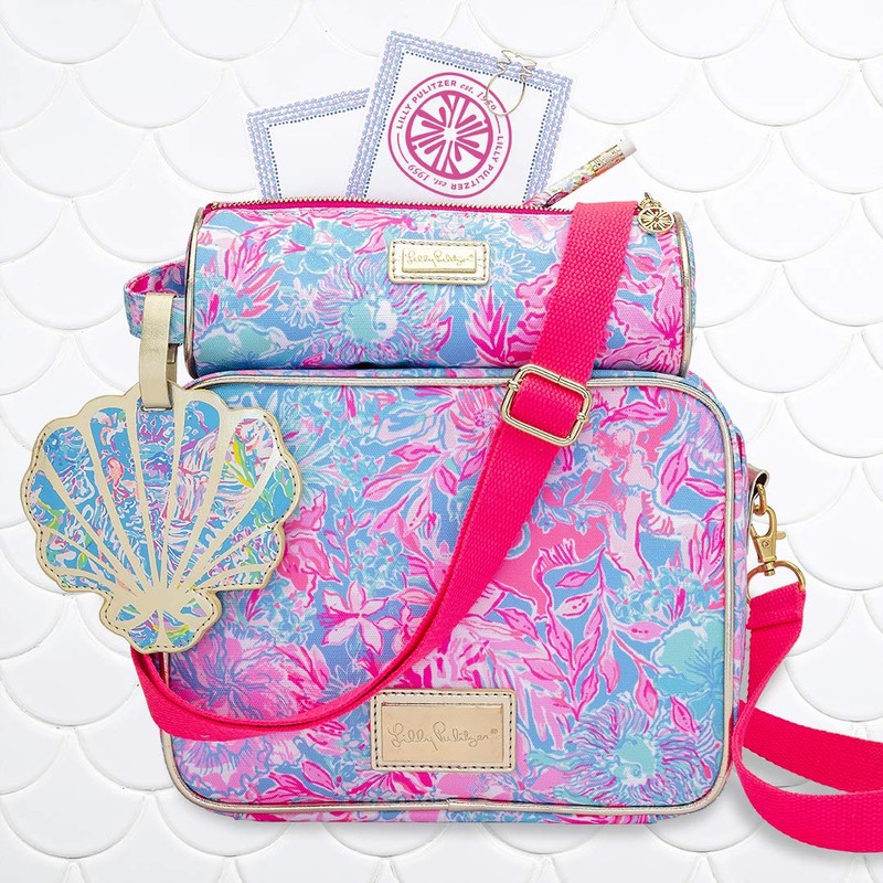 Lilly Pulitzer Pink Pencil Pouch Holder, Cute Travel Bag/Case with