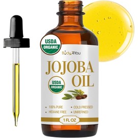BodyJ4You Aceite De Jojoba Orgánico Para La Piel - Usda Organic 100% Puro Y Natural - Ideal Para El Rostro, El Cuero Cabelludo, El Dermaplaning Facial, El Cabello Y El Cuero Cabelludo - Sin Refinar, P