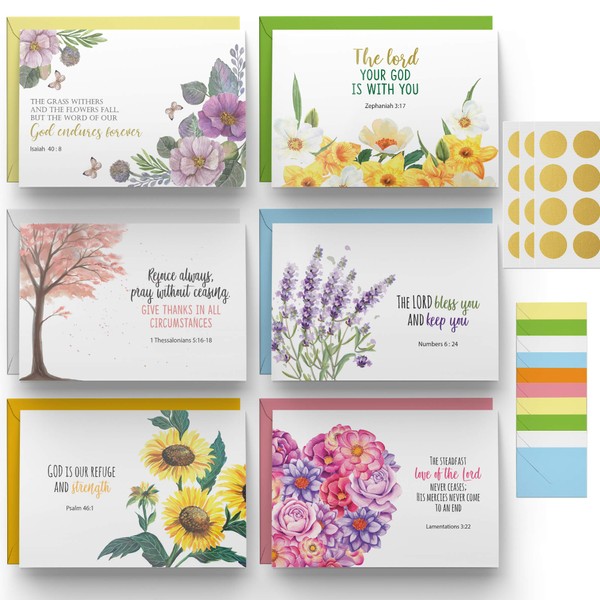 Dessie 60 Inspirational Christian Greeting Cards. 6 Bible Verses. Encouragement Cards. Scripture Note Cards. Blank Inside for All Occasions. Assorted Color Envelopes and Blessed Gold Seals