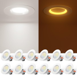 Amico 12 Pack 4 inch 5CCT LED Recessed Lighting with Night Light, 8W=60W, 700LM Can Lights with Baffle Trim, Dimmable, Retrofit Downlight, 2700K/3000K/3500K/4000K/5000K Selectable - ETL & FCC