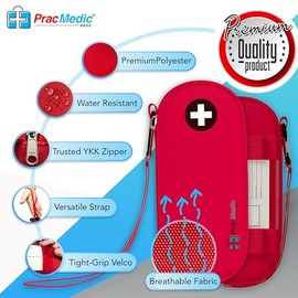 PracMedic Bags Epi Pens Carrying Case- Insulated Epipen Carry Case (Red) | Holds 2 Epi Pens, Auvi-Q or Neffy, Inhaler & Antihistamine. Compact Medical
