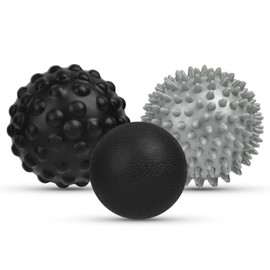 URAQT URAQT Faszienball, 3er Set Kleine Igelball Hart,Faszien Massageball mit Noppen,Massagebälle zur Behandlung Von Muskelverspannungen, Igelbälle Massage Ball für Füße Rücken Nacken Hände(Schwarz+Grau+PU)