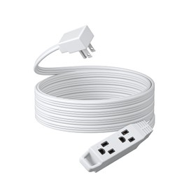 DEWENWILS 15FT Flat Plug Extension Cord, 3 Prong Ultra Thin Power Strip, 13A/125V/1625W, 16/3 Awg Grounded Flat Power Cable for Indoor Narrow Space, SPT-3 Cord, ETL Listed, White