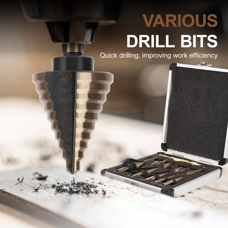 5 Pcs Step Drill Bit & 5 Pcs Countersink Drill