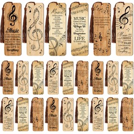 Skyygemm 24 Pcs Music Inspired Bookmarks Music Lover Gifts Plato on Musical Bookmark Natural Wood Musical Clef Book Mark for Book Lovers Teacher Graduation Retirement Birthday Party Favors