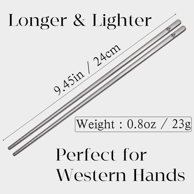 Youda 5 Pairs Pure Titanium Chopsticks (9.45") - Extra Long