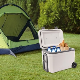 Ultra-Light Hard Cooler, 11.9 Gal Insulated Portable Cooler, Ice Retention Cooler with Handle and Wheels for Camping, Travel, Outdoor, Picnicking. (White, Gray)