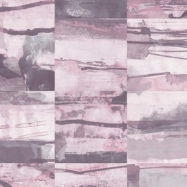 Norwall FW36816 Aquarelle Tile Pre-Pasted Wallpaper, Pink, Rosy Pink, Grey, Dove Grey, Purple, Eggplant