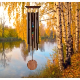 Woodstock Wind Chimes for Outside, Garden, Patio, Porch, Outdoor Decor, Meditation Yoga, Awareness and Relaxation (24") Woodstock Chakra Chime Seven Stones Large Size Bronze Wind Chime Gifts (CC7LBR)