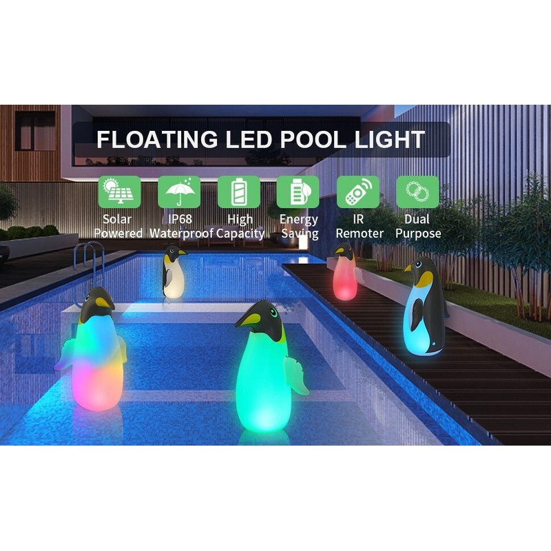 Supernight 2 Pack Solar Floating Penguin Lights with Remote Waterproof