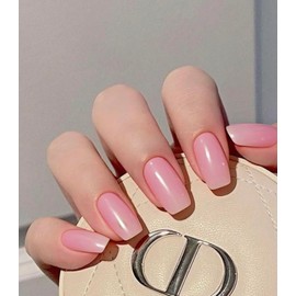 24pcs Pink Press on Nails without Glue French False Nails Tip Long coffin Fake Tips Extension Manicure Decoration