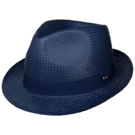 Lipodo Colour City Trilby Straw Hat Women/Men - Straw Trilby Made of 100% Paper Straw - Made in Italy - Sun Hat in S-XL - Fedora Hat in Blue with Grosgrain Ribbon - Summer, blue
