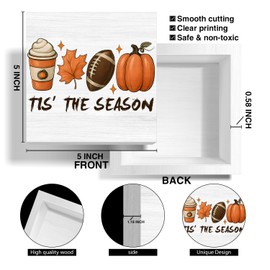 Thanksgiving Fall Home Decor, Farmhouse Maple Leaves Pumpkin Wooden Box Sign, Autumn Harvest Home Office fall things 5 x 5 Inches