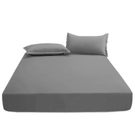 KHIM Luxury Extra Deep Fitted Sheet 16”/40CM Breathable Poly Cotton Plain Soft Long-Lasting Bed Sheet Single Double King Super King (Charcoal, Single)