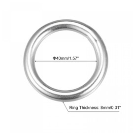 sourcing map 316 Stainless Steel Round Ring Welded O-Rings 40mm(1.57") ID 8mm Thick
