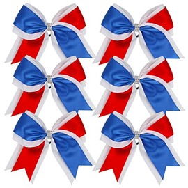 Cheerleader Bows 8 Inch 3 Colors 2 Layers 6 Pcs Jumbo Ponytail Holder Cheerleading Bows for High School College Hair Elastic Hair Tie (Royal Blue/Red)
