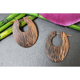 Naturesco Wooden Earrings Oval Made of Palm Wood 35 mm, Wood