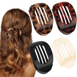 4 PCS Flat Hair Clips for Women, Curved Design Hair Clips for Lying, Driving - Matte Strong Hold Hair Claw Clips for Thin, Thick Hair, Hair Accessories for Women and (Leopard)