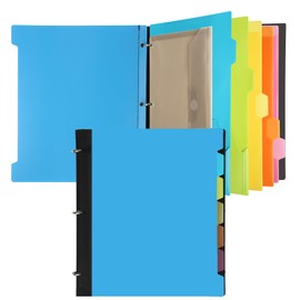 Tashkummy Pivotable Refillable Notebook, Notebook with Dividers and Tabs, 30 College Ruled Paper and 30 Graph Paper, 1 Movable Pocket, 5 Plastic Tabbed Subject Dividers, 200 Sheets Capacity- Blue