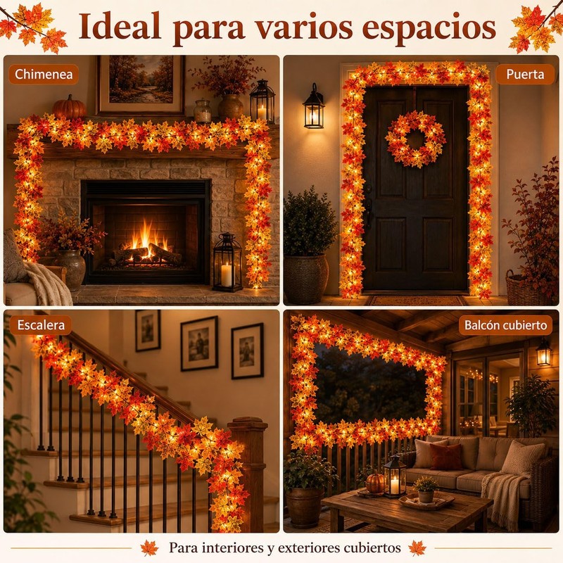 Guirnalda de Otoño con Luces Cálidas, 1.75 m, Hojas de
