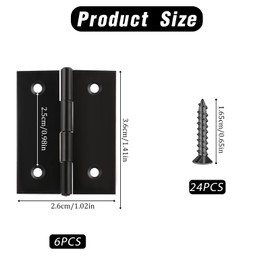 6 Pack Cabinet Door Hinges Stainless Steel Folding Bifold Butt Cabinet Hinges Black Door Hinges with Screws for Furnitures, Wooden Boxes, Windows, Cupboard, Dressers 1.5 Inch