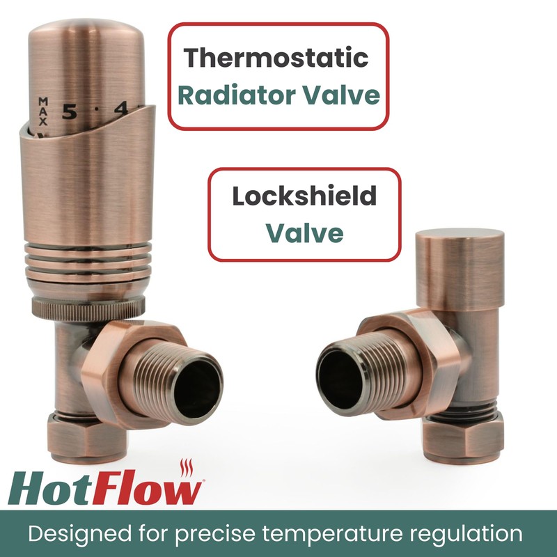 Hot Flow Antique Copper Cascade Angled Modern TRV Thermostatic Radiator