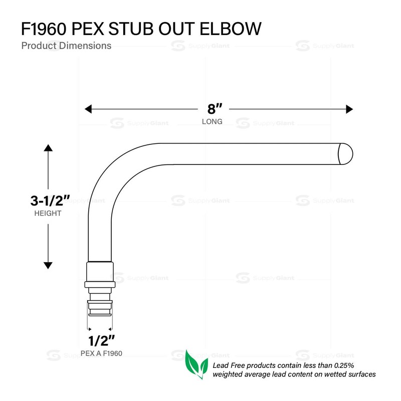 Pex-A Expansion Copper Stub Out Elbow 1/2" x 3-1/2" x