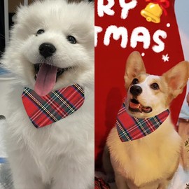 Christmas Dog Bandanas for Christmas Holidays Cat Bandana Christmas Bandanas for Dogs Cats Pet Bandanas for Dogs Red Green Scarf Xmas Plaid Dog Bandana Scarf for Large Dogs Tassels Scarfs