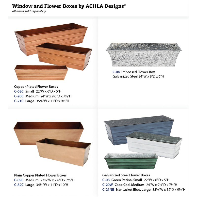 Achla Designs C-82C Plain Copper Flowerbox, Large Copper Window Flowerbox