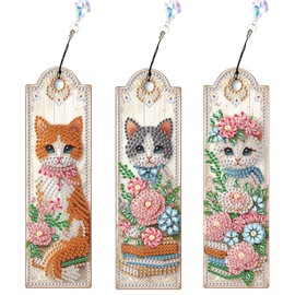 SHEGZHUC Set of 3 Diamond Painting Bookmarks Craft Diamond Painting Bookmark Diamond Painting Cats with Book Diamond Painting Animals Diamond Painting Art Embroidery Cross Stitch Pictures Gift