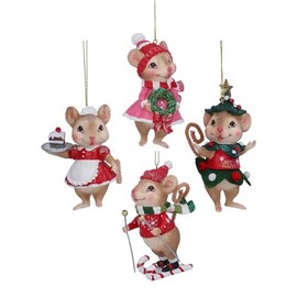 Gisela Graham 4 x Assorted Resin Mice Figurines 11cm