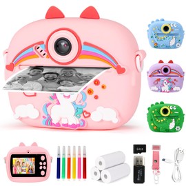 Nasjac Cámara Impresión Instantánea para Niños, Cámaras Digitales de Selfie, 32G/64G SD Tarjeta 48Millones Millones de Píxeles 1080PHD Cámaras Duales Pantalla IPS de 2.4", Papel Fotográfico Impreso