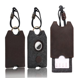 XGUO Genuine Leather Luggage Tags for Suitcases,Bag tag with Protect Cover for Travel,Luggage Tag with Airtag Holder for Men Women - with String & Metal Ring - 1 Pack